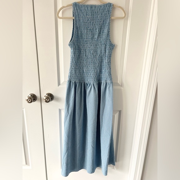 Zara Gingham Sleeveless Drop Waist Midi Dress| Blue & White | Size Medium - Picture 8 of 10